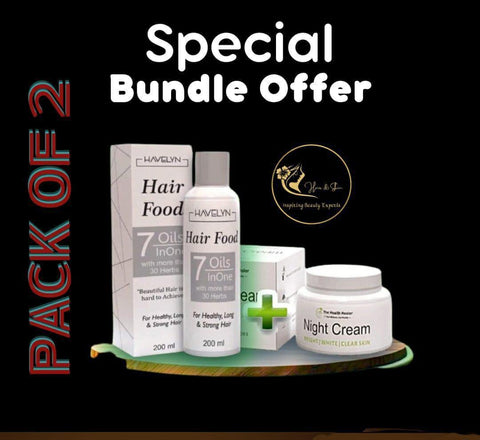 Hair Food 7 Oils in One and Night Cream bundle pack with special offer text, on black background