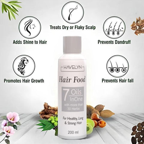 Havelyn Hair Food 7 oils bottle, promotes hair growth, treats scalp, prevents dandruff and hair fall