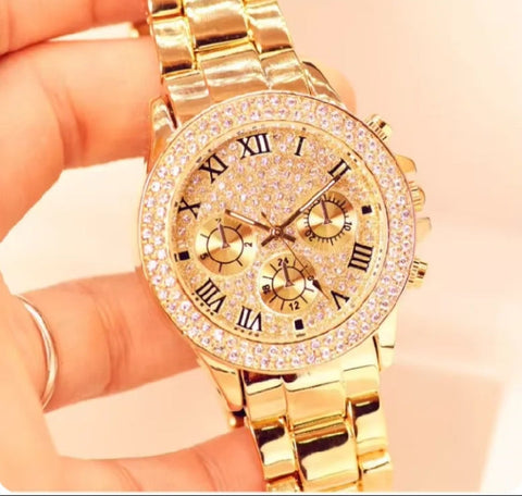 Golden Luxury Crystal Roman Dial Watch