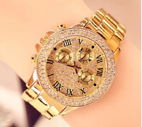Golden Luxury Crystal Roman Dial Watch