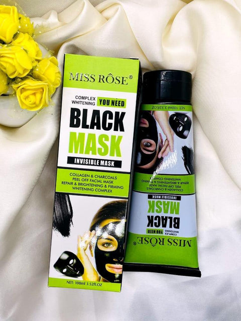 Miss Rose black mask facial skincare product with box and tube, whitening and peel off mask
