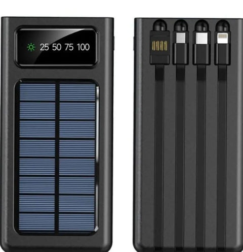 J-Cell Solar Power Bank 4-in-1 Portable Charger with Built-in Cables & LED - Twista Mall