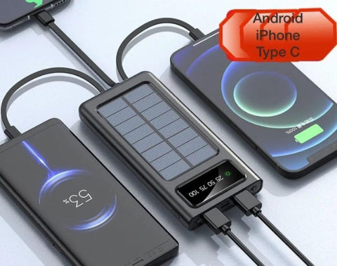 J-Cell Solar Power Bank 4-in-1 Portable Charger with Built-in Cables & LED - Twista Mall