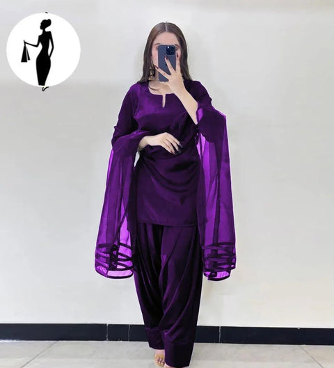 Luxury  3-Piece Shamoz Silk Suit with Organza Dupatta – Elegant Farshi Style Dress | Twista Mall