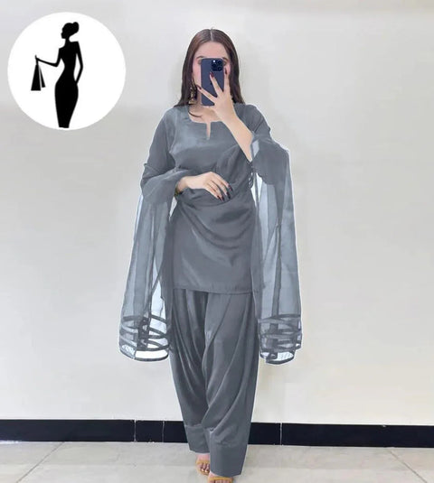 Luxury  3-Piece Shamoz Silk Suit with Organza Dupatta – Elegant Farshi Style Dress | Twista Mall