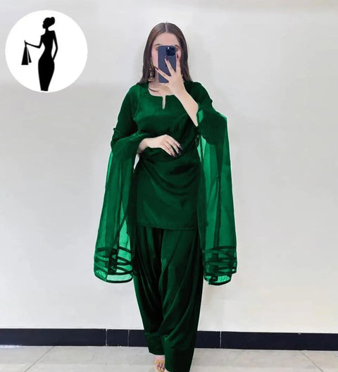 Luxury  3-Piece Shamoz Silk Suit with Organza Dupatta – Elegant Farshi Style Dress | Twista Mall