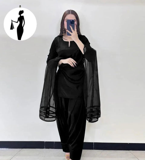 Luxury  3-Piece Shamoz Silk Suit with Organza Dupatta – Elegant Farshi Style Dress | Twista Mall