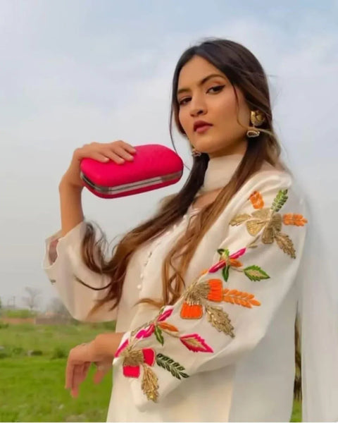 Elegant 3-Piece China Silk Suit with Boat Neck Design – Premium Plain Dress for Women | Twista Mall