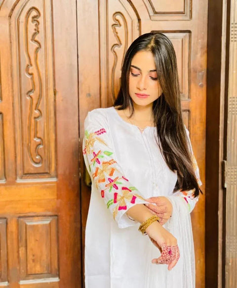 Elegant 3-Piece China Silk Suit with Boat Neck Design – Premium Plain Dress for Women | Twista Mall