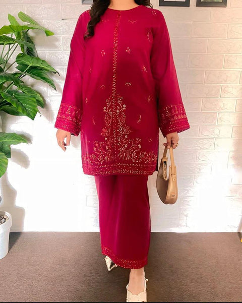 Elegant Ivory Embroidered Cotton 2-Piece Suit for Women – Premium Ready-to-Wear Dress | Twista Mall